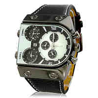 Men's Watch Military Three Time Zones PU Band