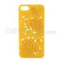 3D Rose Carve Patterns Hard Back Case Cover Protector for iPhone 5 The New iPhone Yellow