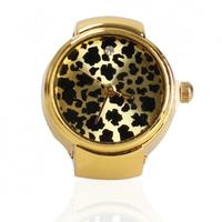 Mini Ring Watch Leopard Pattern Gold Finger Ring Alloy Watch 