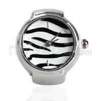 Mini Ring Watch Zebra Strip Pattern Silver Finger Ring Alloy Watch 