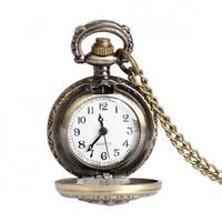 Bronze Retro Alloy Quartz Necklace Pocket Watch Block Watch with Chain