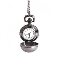 Black Retro Alloy Quartz Necklace Pocket Watch Block Watch with Chain Belt 