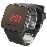 Men Women LED Mirror Digital Watch Sports Silicone Strap Wrist Watch Black