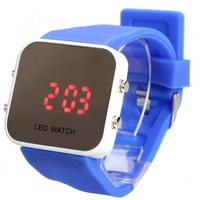 Unisex Sport LED Mirror Digital Watch Square Dial Blue Rubber Strap Watch 