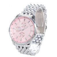 Men Style Pink Round Dial Couple Watch Steel Band Quartz Wrist Watch Gift