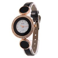 Brand New Watch Lady Watch Leather Strap Round Face with Crystal Black