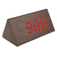 Triangular Red LED Brown Wooden Digital Alarm Clock Wood Framework 