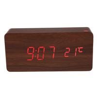 Morden Red LED Wooden Digital Brown Alarm Clock Calendar Thermometer