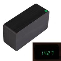 Morden LED Black Wooden Digital Alarm Clock Calendar Thermometer Green