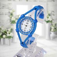 Women Blue Candy Crystal Diamond Quartz Bracelet Watch Rope Bangle Watch