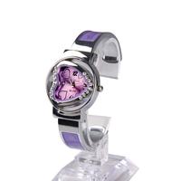 Fashion Bracelet Bangle Watch Crystal Heart Shaped Dial Quartz Watch Purple