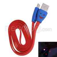 Flat LED Light Smile Face MICRO USB Charger Cable for Android Samsung Red