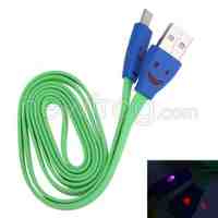 Flat LED Light Smile Face MICRO USB Charger Cable for Android Samsung Green