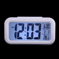 Digital Snooze LED Alarm Clock Backlight Time Calendar Thermometer White