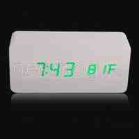 Rectangle Wooden Digital White Alarm Green LED Light