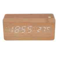 Rectangle Wooden Digital Wood Alarm White LED Light