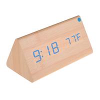 Triangle Wooden Digital Wood Clock Calendar Thermometer Blue LED Light