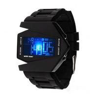 Unisex LED Waterproof Aircraft Sport Digital Display Wristwatch Watch Black