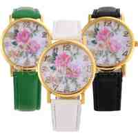 WoMaGe Rose Pattern PU Watchband Decoration Watch