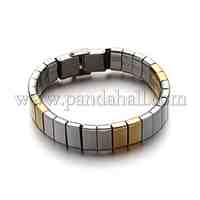 Awesome Design 304 Stainless Steel Watch Band Bracelets, with Watch Band Clasps, Golden & Stainless Steel Color, 210x14mm