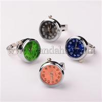 Alloy Snap Finger Ring Watch, with Brass Snap Buttons and Iron Watch Heads, Mixed Color, 19mm