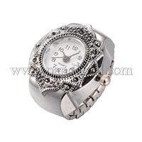 Unique Alloy Quartz Stretch Ring Watches, Mixed Color, 13x18mm; Watch Head: 26x25mm; Watch Face: 12mm