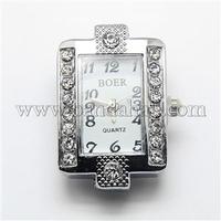 Alloy Rhinestone Watch Heads Rectangle Watch Faces, Platinum, 29.5x19.5x7.5mm,  Hole: 1mm