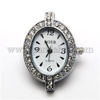 Alloy Rhinestone Watch Heads Oval Watch Faces, Platinum, 34.5x24x7mm, Hole: 1mm