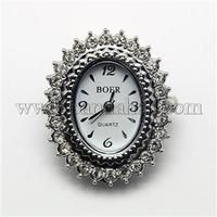 Alloy Rhinestone Watch Heads Oval Watch Faces, Platinum, 32x27x8mm, Hole: 1mm