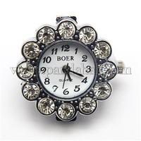 Alloy Rhinestone Watch Heads Flower Watch Faces, Platinum, 26x8.5mm, Hole: 1mm