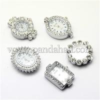 Alloy Rhinestone Watch Heads Watch Faces, Mixed Shapes, Platinum, 26~34.5x19.5~26x7~8mm, Hole: 1mm