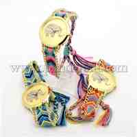  Braided Cotton Cord Watch Bracelets, with Alloy Elephant Watch Dial, Mixed Color, 40mm