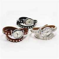 Leather Watch Bracelets, Studded Bracelets, with Alloy Watch Components and Alloy Findings, Platinum, Mixed Color, 410x8.5x3mm, Watch Head: 29x26x8.5mm