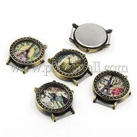 Mixed Alloy Watch Components, Watch Head, Flat Round, Mixed Color, 42x39x8mm, Hole: 18mm