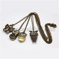 Vintage Antique Bronze Alloy Openable Pendant Pocket Watch Necklaces with Iron Chains, Quartz Watch, 31.5