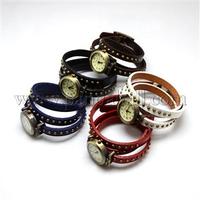 Fashionable Wrap Style Genuine Leather Roman Numeral watch Bracelets, with Antique Bronze Alloy Watch Dial, Mixed Color, 610x8x5mm