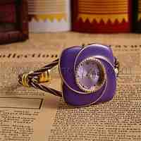 Women Alloy Bangle Watches, with Enamel Quartz Watch Dial, BlueViolet, 43x51mm; Watch Dial: 34.5x37mm