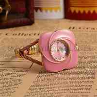 Women Alloy Bangle Watches, with Enamel Quartz Watch Dial, Pink, 43x51mm; Watch Dial: 34.5x37mm