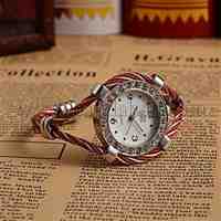 Women Platinum Tone Alloy Bangle Watches, with Rhinestone Quartz Watch Dial, DarkRed, 50x36mm; Watch Dial: 30x33.5mm