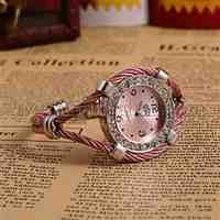 Women Platinum Tone Alloy Bangle Watches, with Rhinestone Quartz Watch Dial, Flamingo, 50x36mm; Watch Dial: 30x33.5mm