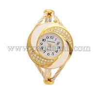 Alloy Rhinestone Enamel Quartz Bangle Watches, White, 55x40mm; Watch Head: 38mm; Watch Face: 22mm