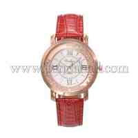 Women's Alloy Rhinestone PU Leather Quartz Wristwatches, IndianRed, 240x18mm; Watch Head: 44x40x10mm; Watch Face: 33mm