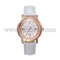 Women's Alloy Rhinestone PU Leather Quartz Wristwatches, White, 240x18mm; Watch Head: 44x40x10mm; Watch Face: 33mm