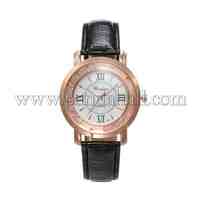 Women's Alloy Rhinestone PU Leather Quartz Wristwatches, Black, 240x18mm; Watch Head: 44x40x10mm; Watch Face: 33mm