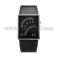 Rectangle LED Light Alloy PU Leather Electronic Wristwatches, Black, 240x31mm; Watch Head: 40x37x10mm; Watch Face: 37x32mm