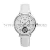 High Quality Women's 304 Stainless Steel Leather Quartz Wristwatches, White, 240x17mm; Watch Head: 45x44x10mm; Watch Face: 36mm