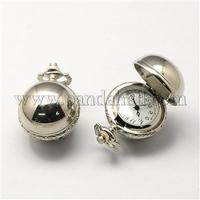 Vintage Zinc Alloy Quartz Watch Heads, for Pocket Watch Pendant Necklace Making, Antique Bronze, Platinum, 36x27x26mm, Hole: 10x1mm