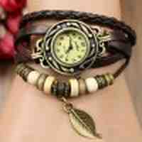 Leaf Pendant Embellished Multi Layered Bracelet Watch