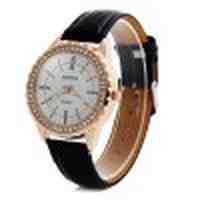 Gerryda Glossy Leather Strap Diamond Women Quartz Watch