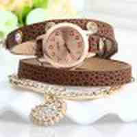 Rhinestone Heart Pendant Women Bracelet Quartz Wrist Watch